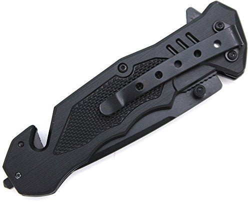 Snake Eye Tactical All Black Rescue Style Spring Assisted Folding Pocket Knife Hunting Camping Fishing Outdoors Razor Sharp Blade (383)